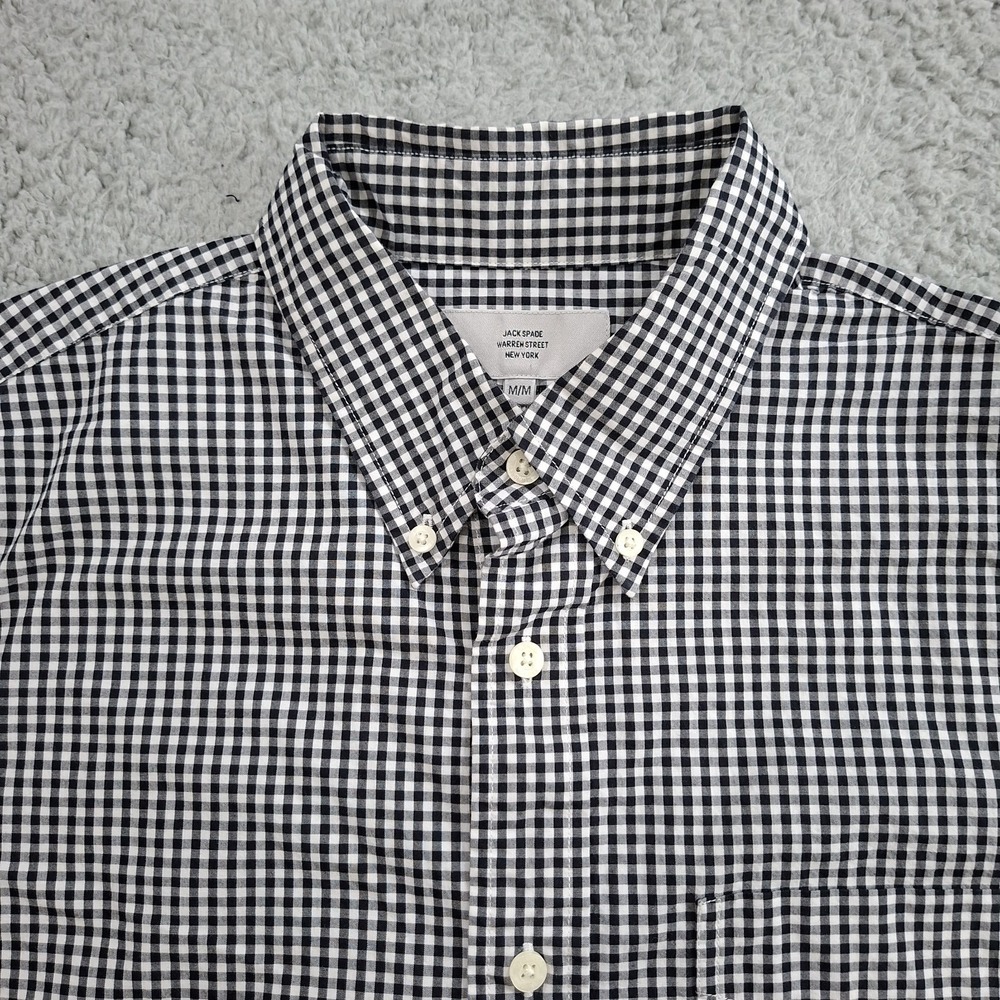 Jack Spade Bleeker Street Shirt Mens M Black White Gingham Check‎ Cotton LS